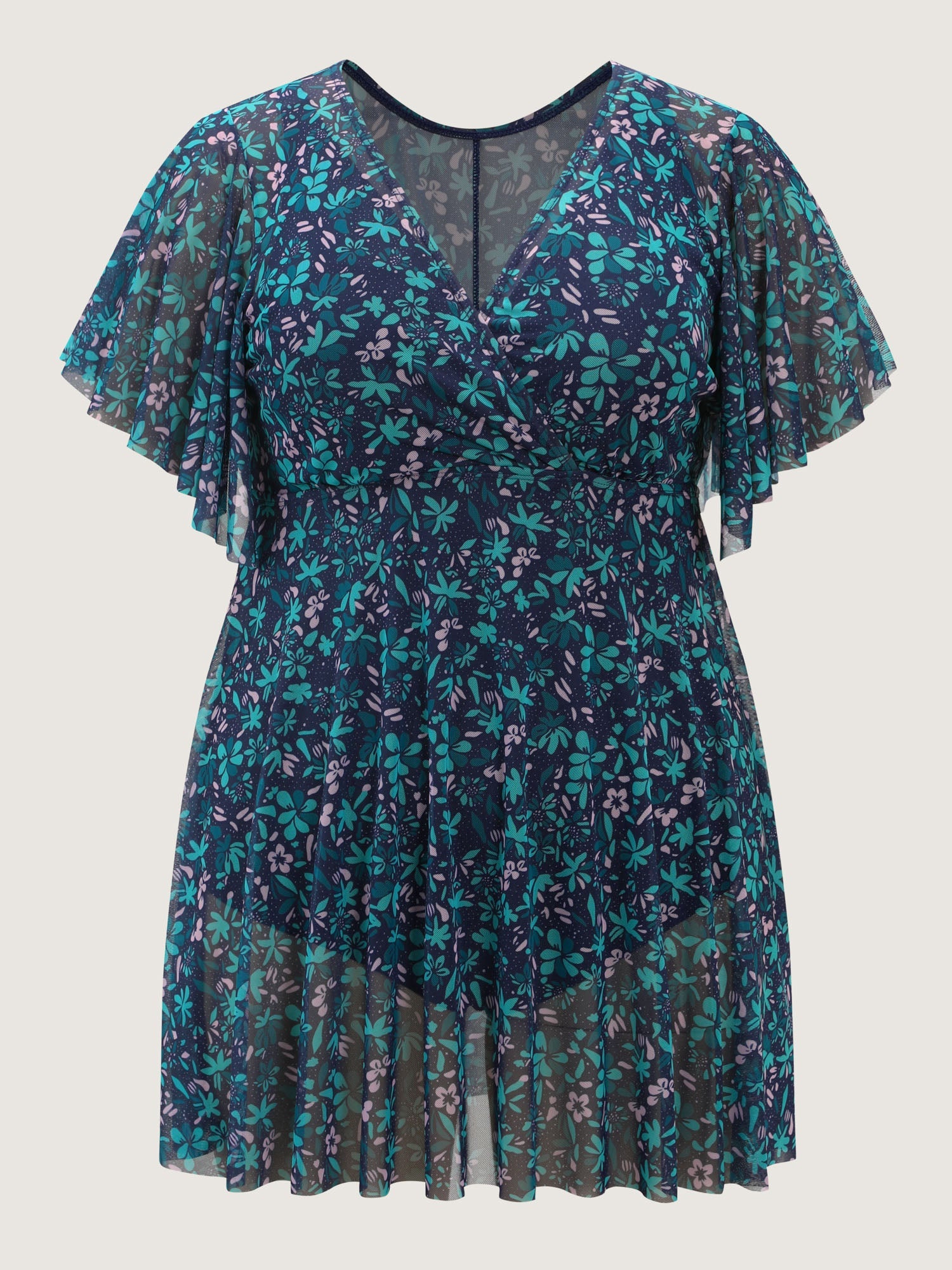 Colorful Sheer Floral Print Swim Dress