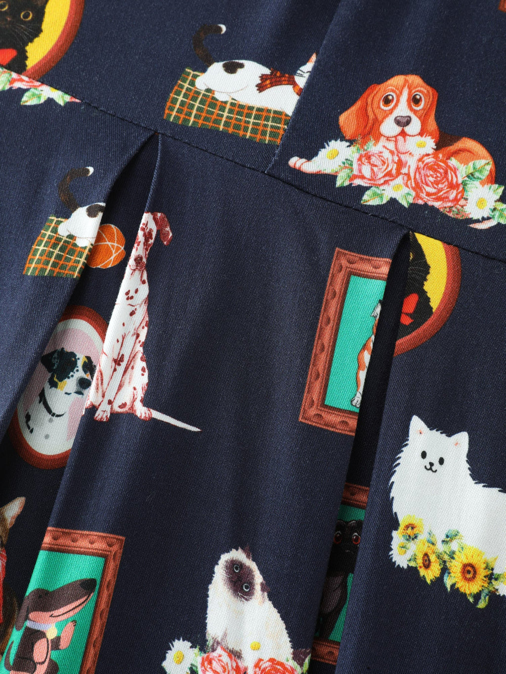 Pet Print Shirred Stretchy Back Midi Dress