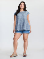 Leopard Print Tiered Flutter Sleeve Knit Top
