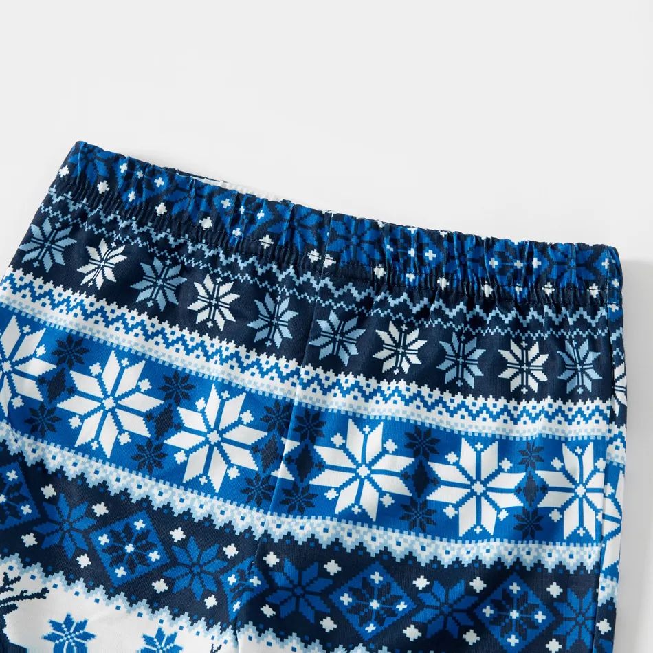 Joyful Blue Christmas Pajamas Set With Santa Claus and Cartoon Pattern Print