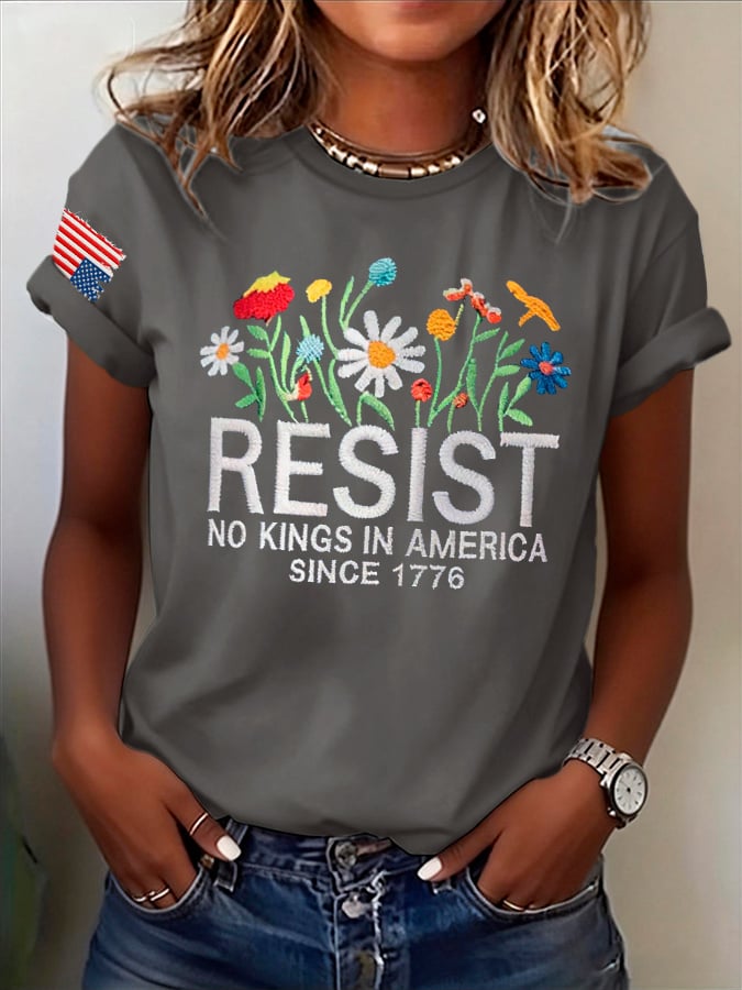 🔥Buy 3 Get 15% Off🔥Retro Resist No Kings In America Since 1776 Print T-Shirt
