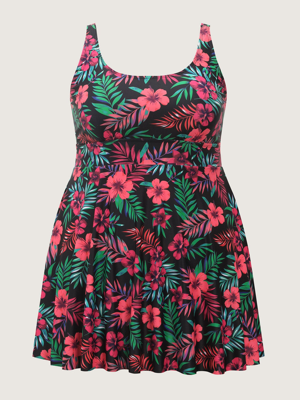 Vibrant Tropical Floral Print Pockets Swim Dress