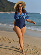 Floral Print Mesh One-Piece Swimsuit