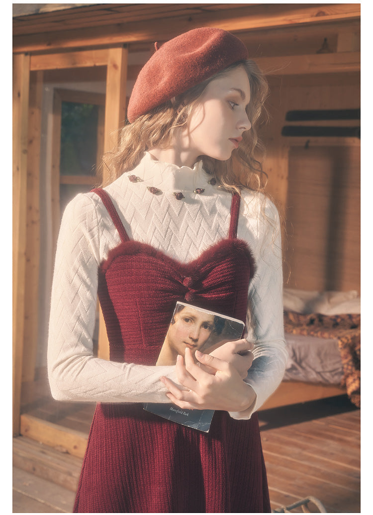 Vintage Knitted Top & Red Dress Set