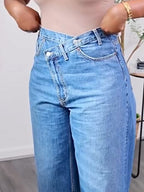 Fashion Asymmetric Waistband Wide Leg Jeans