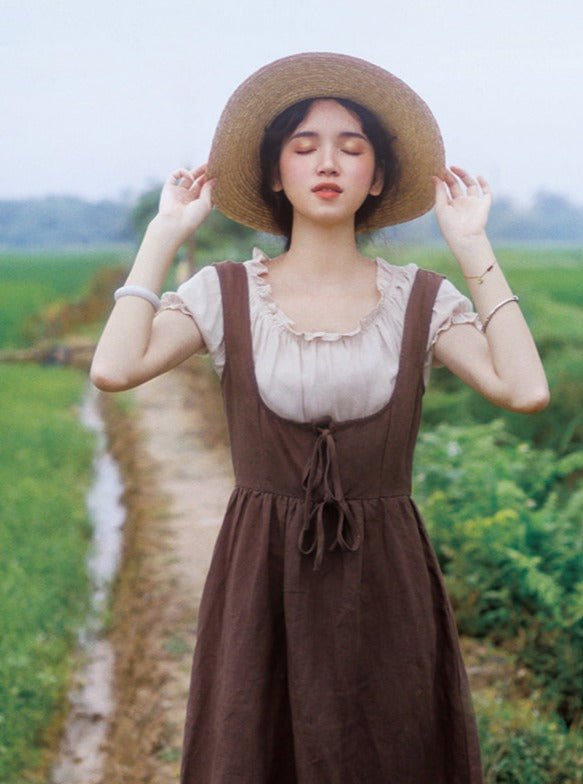 Cottage Core Farmcore Overall Dress Set