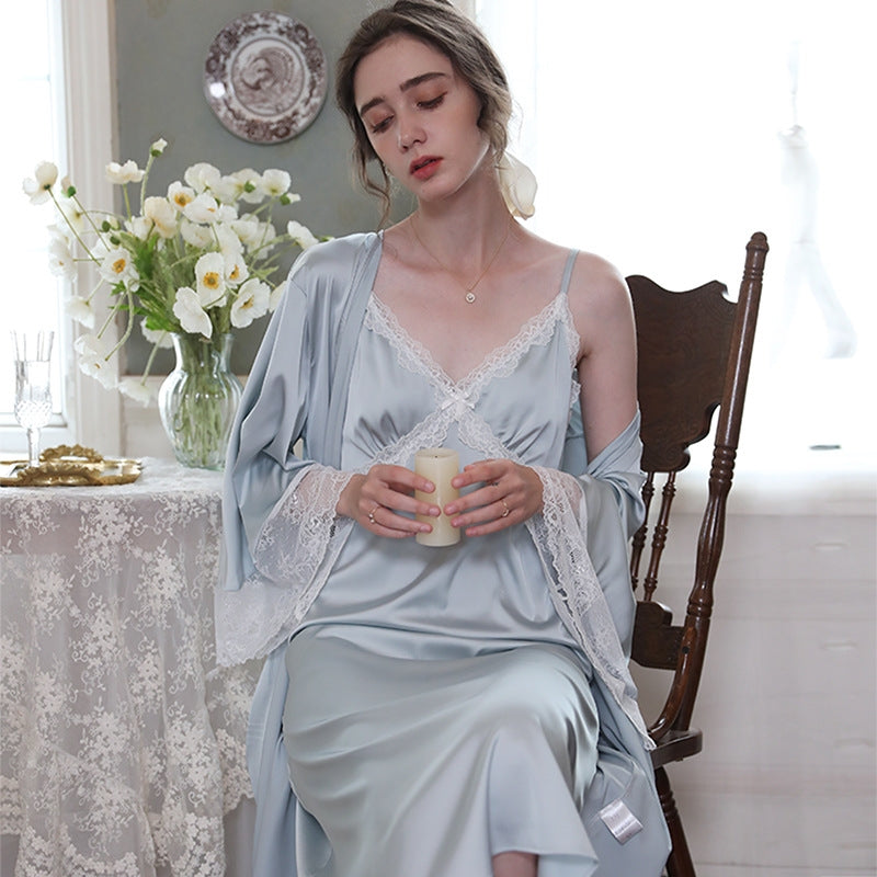 Stimulated Silk Lace 2pcs Nightgown Set