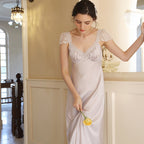 Lace Sleeve Satin Sleep Gown
