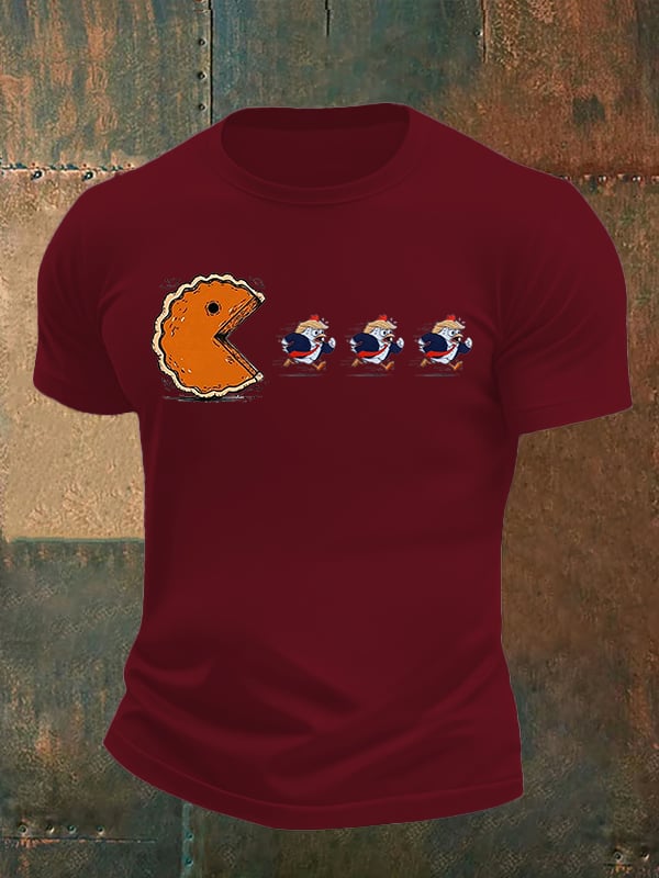 Men's  Funny Turkey Chasing Pie Sublimation FDT Thanksgiving T-Shirt