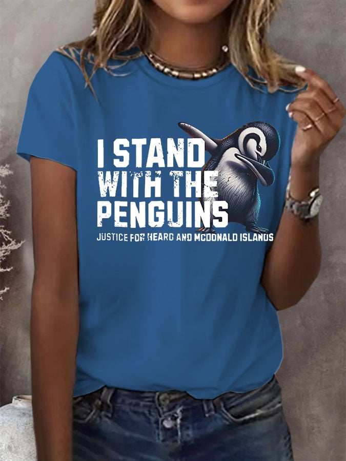 🔥Buy 3 Get 15% Off🔥Women's I Stand With The Penguins Printed Short-Sleeved T-Shirt