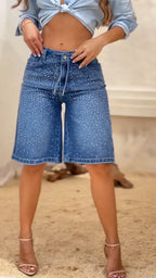 Women Ironing Diamond Washing Water Casual Jeans Five-point Pants