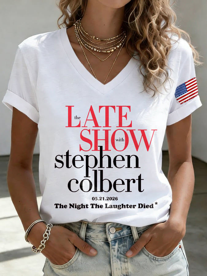 🔥Buy 3 Get 15% Off🔥V-Neck Retro Late Show 05.21.2026 The Night The Laughter Died Print T-Shirt