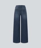 FlexTM Asymmetric Low Rise Zipper Pockets Baggy Wide Leg Washed Casual Jeans