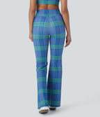 Crossover High Waisted Plaid Cool Touch Yoga Flare Leggings with Pocket