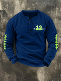 Men's Retro Rugby Design Henley Neck Sweatshirt
