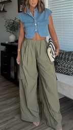 Women's Collar Irregular Top or Casual Pants Elegant Suit