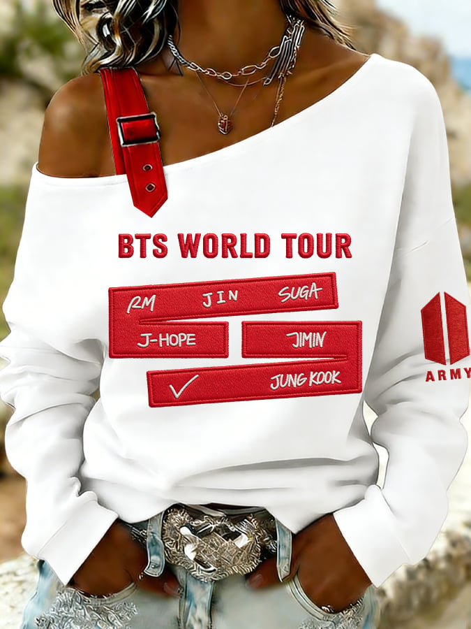 Women's Retro Leisure  Print Off-The-Shoulder Sweatshirt