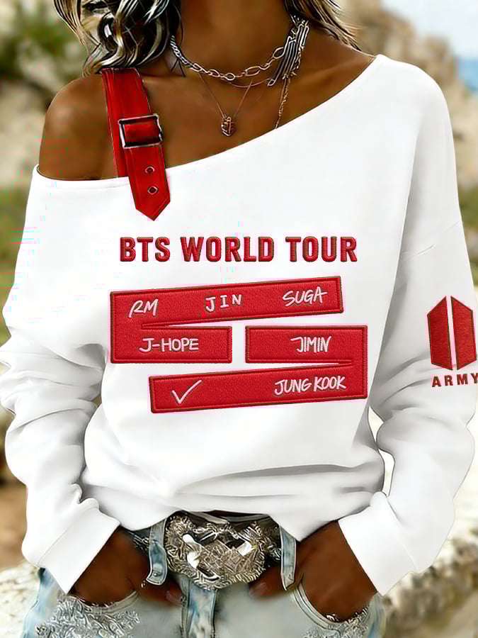 Women's Retro Leisure  Print Off-The-Shoulder Sweatshirt