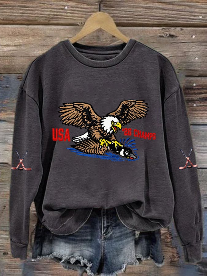 Women's Retro USA Ice Hockey Print Casual Sweatshirt