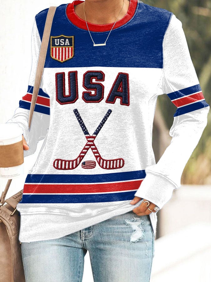 Women's Retro USA Ice Hockey Print Sweatshirt