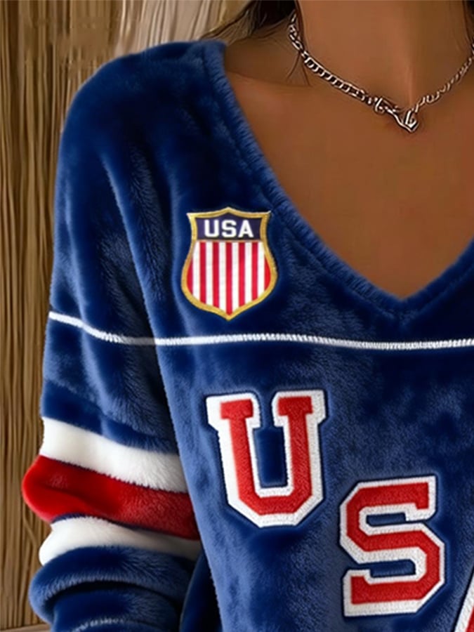 V-Neck Retro USA Ice Hockey Tops
