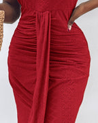 Adjustable Halter Hollow-out Back Ruched Front Slit Dress Guipure Lace Yoke Eyelet Embroidery Vacation Dress