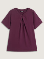Knotted Cut-Out Neckline Solid T-Shirt