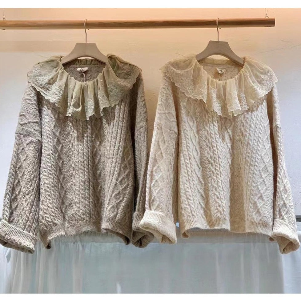 Big Cute Lace Collar Sweater