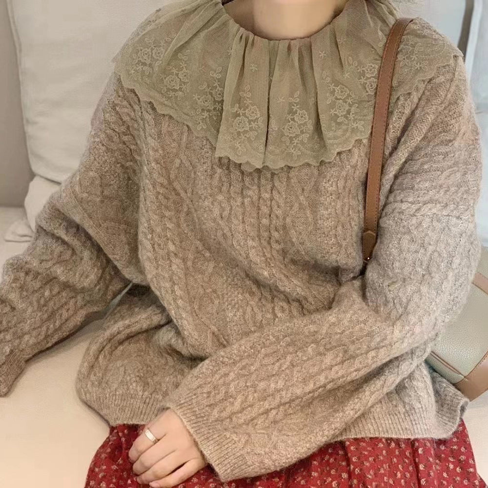 Big Cute Lace Collar Sweater