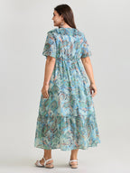 Delicate Paisley Print Ruffled Detail Maxi Dress