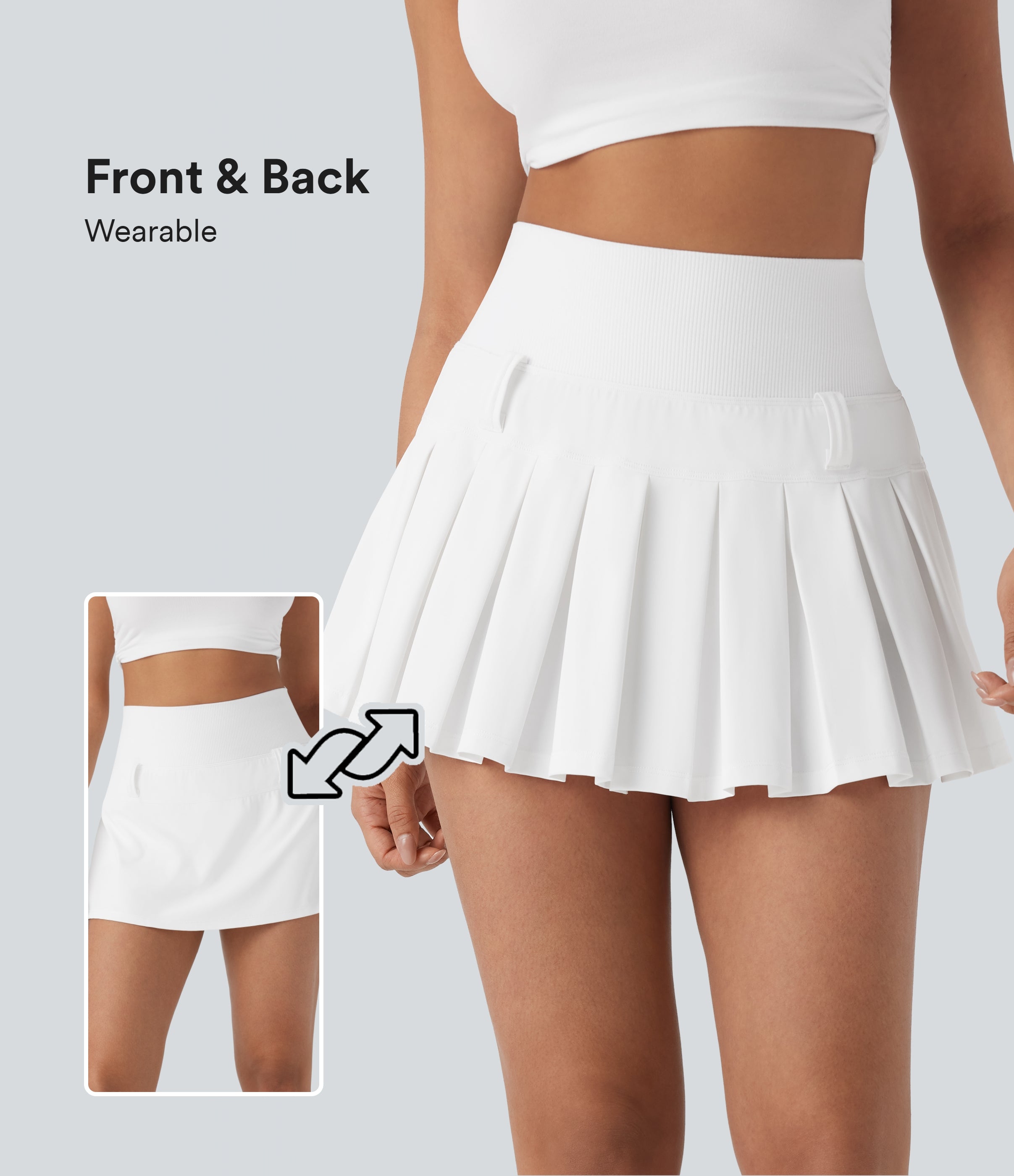 SoftlyZeroTM QuickDry High Waisted Pleated Mini 2-in-1 Skirt with Pocket-Front and Back Wearable