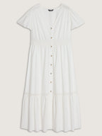 Shirred Waist Tiered V-Neck Maxi Dress