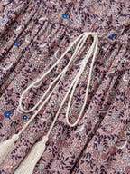 Boho Print Notched Ties Tassel Trim Dress