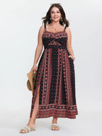 Boho Print Color Contrast Cami Maxi Dress