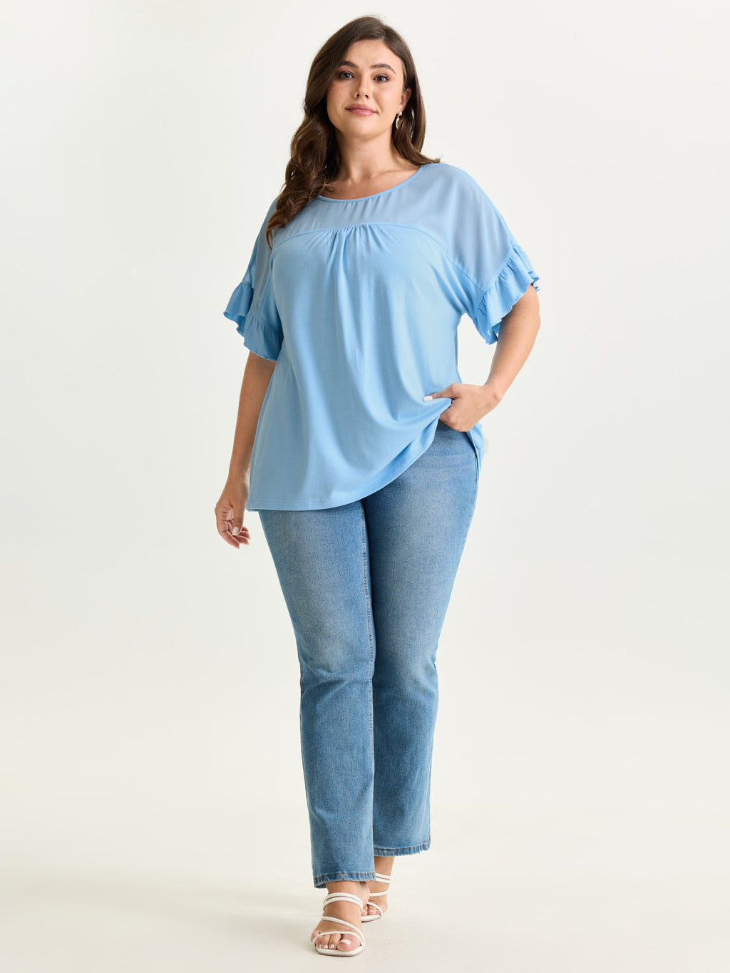 Sheer Floral Print Contrast Knit Top