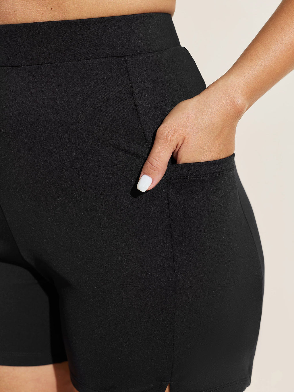 High Rise Pocket Split Side Swim Shorts