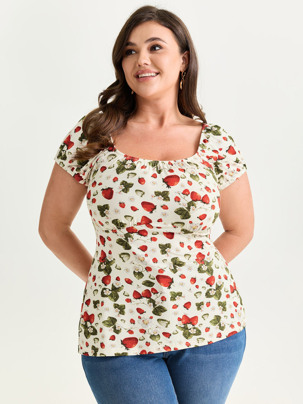 Garden Strawberry Print Stretchy Knit Top