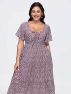 Ditsy Floral Sweetheart Drawstring Pocket Tiered Dress