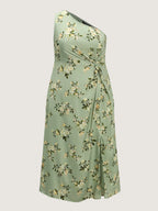 Elegant One-Shoulder Floral Knotted Maxi Dress