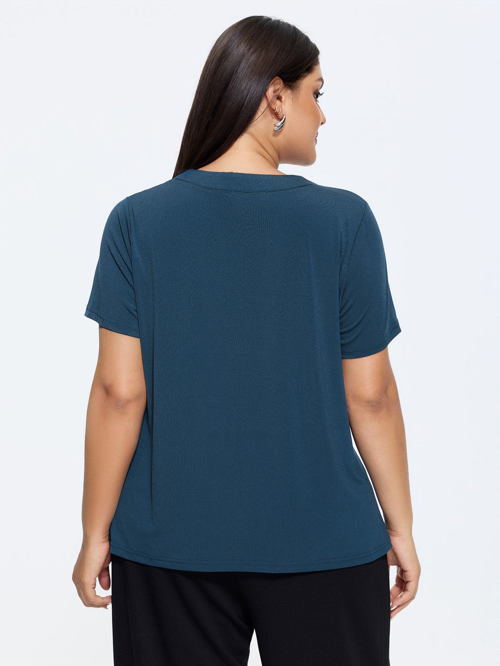 Stretchy Knotted Draped Neckline Blouse