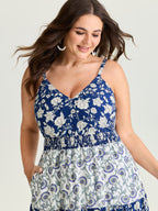 Colorblock Floral Print Tiered Maxi Dress