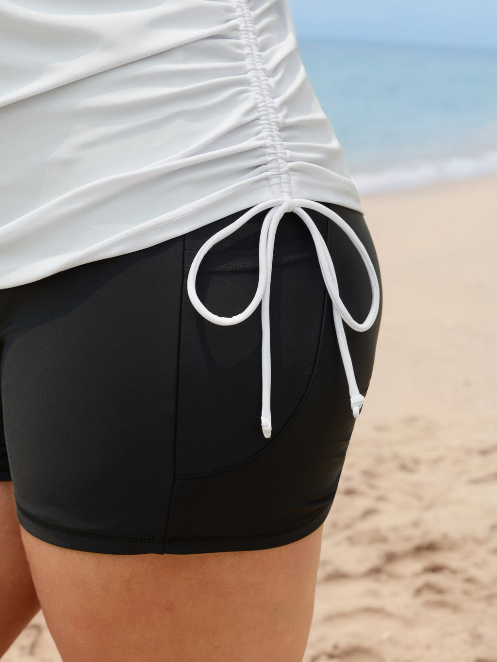 Island Print Drawstring Adjustable Swim Top