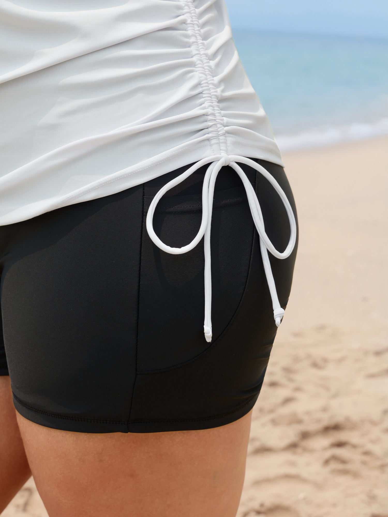Island Print Drawstring Adjustable Swim Top