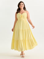 Ruched Bodice Tiered Flowy Maxi Dress