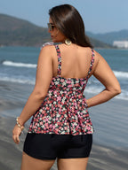 Floral Print Flutter Sleeve Swim Top