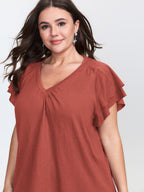 Stretchy Textured Flared Sleeve T-Shirt