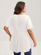 Ruffled Sleeve Round Neck Babydoll Top