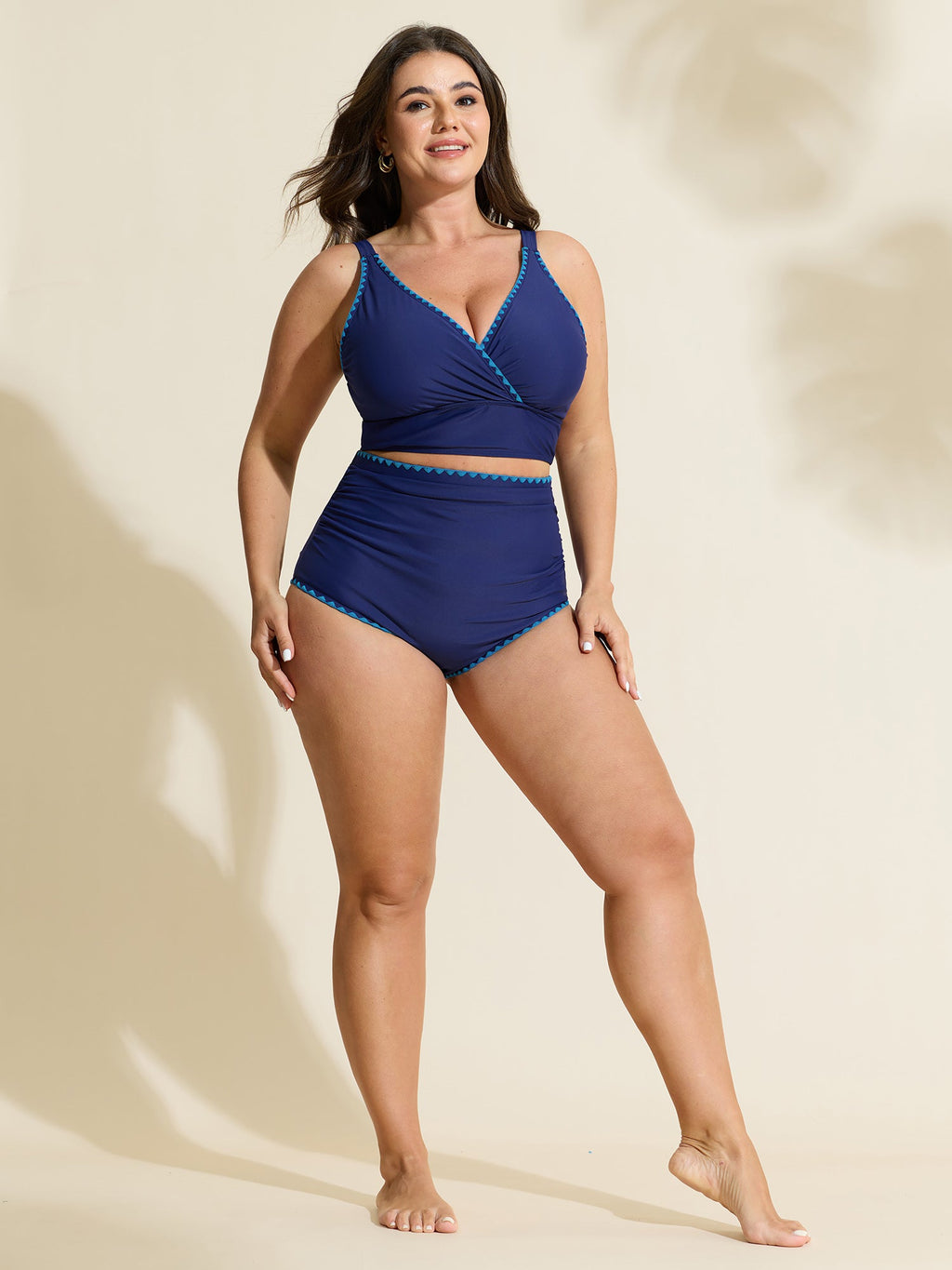 Color Contrast Embroidered Edge Bikini Top