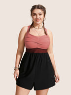 Patchwork Contrast Crossover One Piece Swimsuit