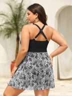 Tropical Split Mesh Belted Swim Dress